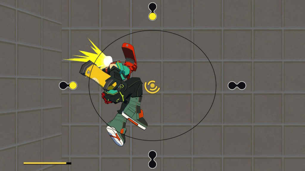 Red durante il minigioco per disegnare un graffito in Bomb Rush Cyberfunk